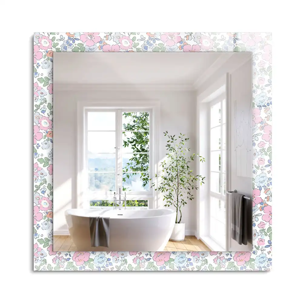 Oglindă dreptunghiulară cu decor floral din țesătură