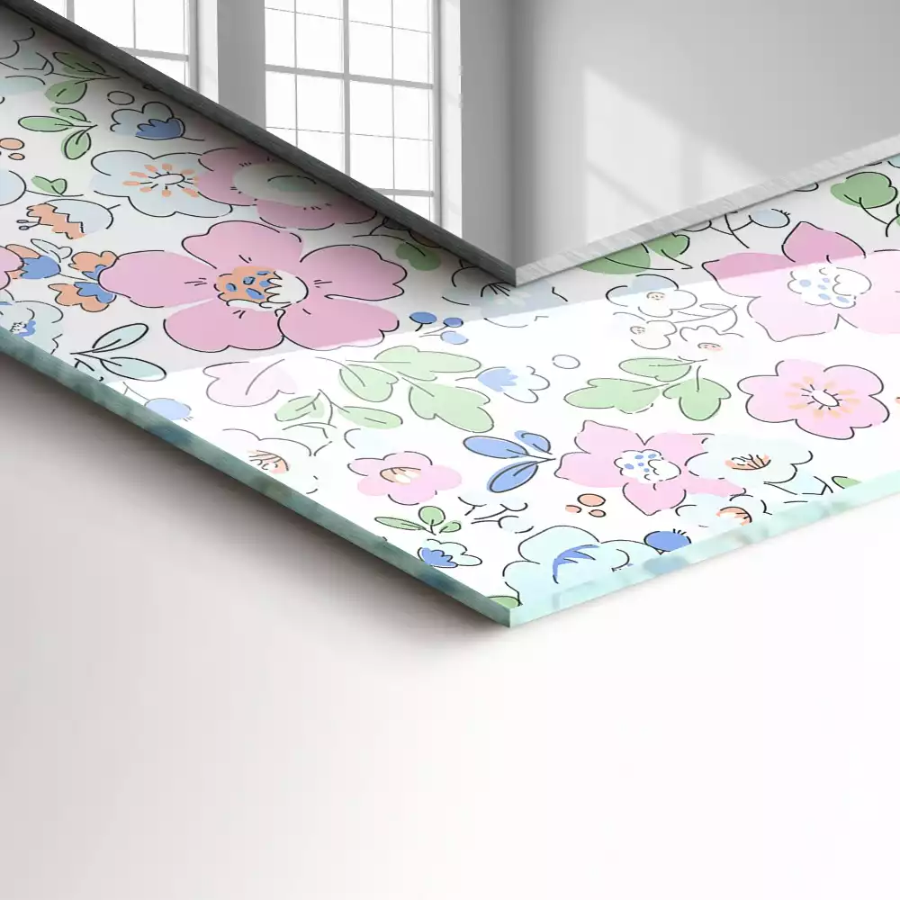 Oglindă dreptunghiulară cu decor floral din țesătură