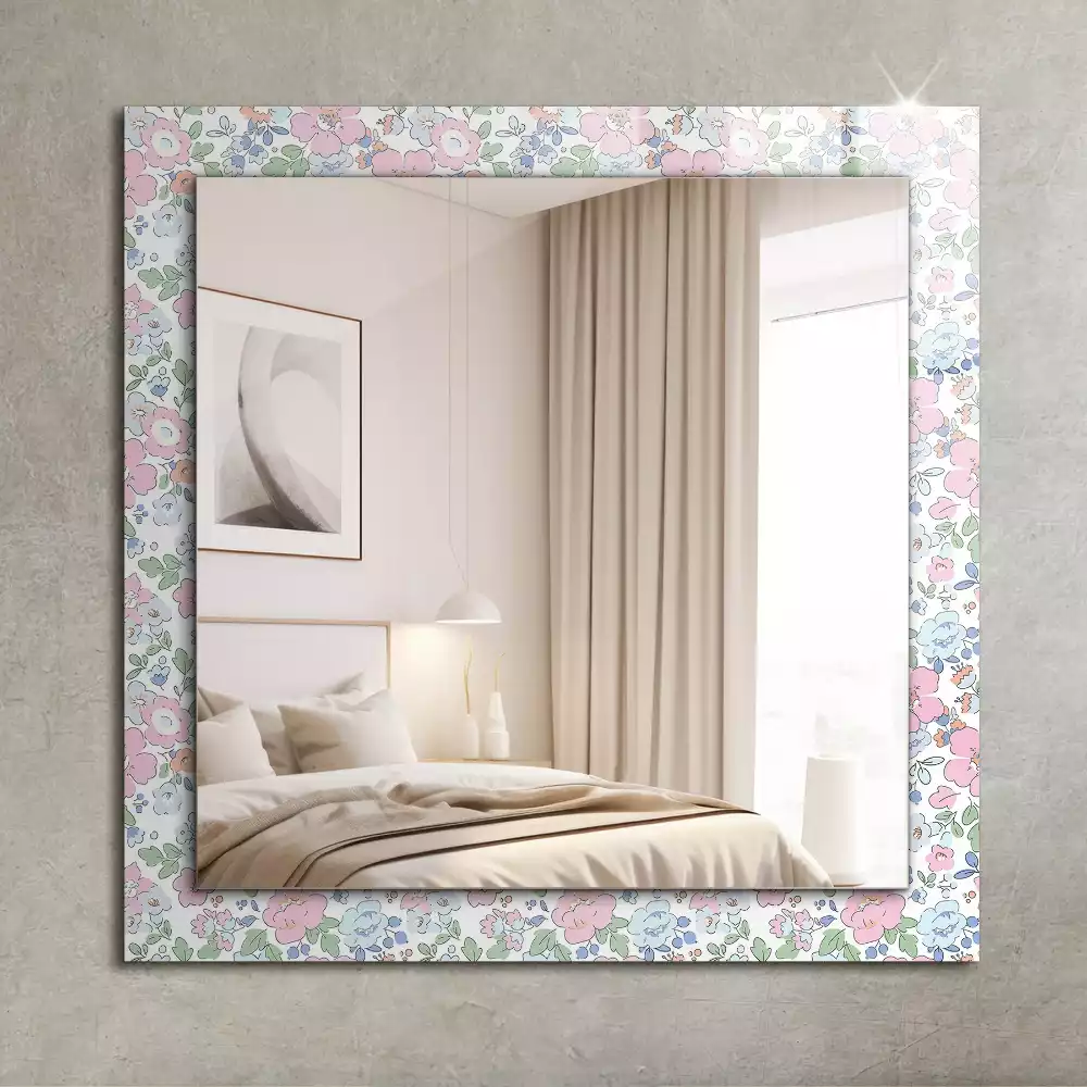 Oglindă dreptunghiulară cu decor floral din țesătură