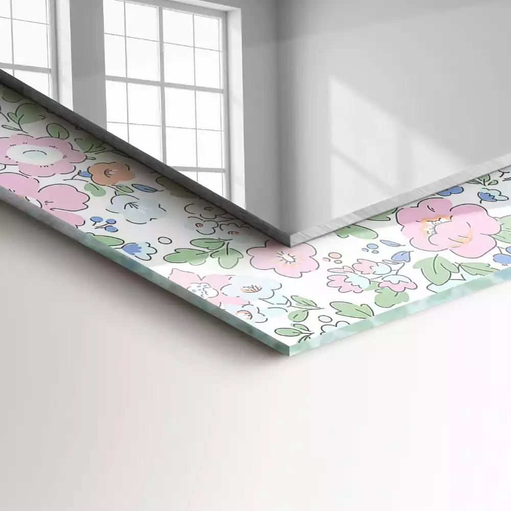 Oglindă dreptunghiulară cu decor floral din țesătură