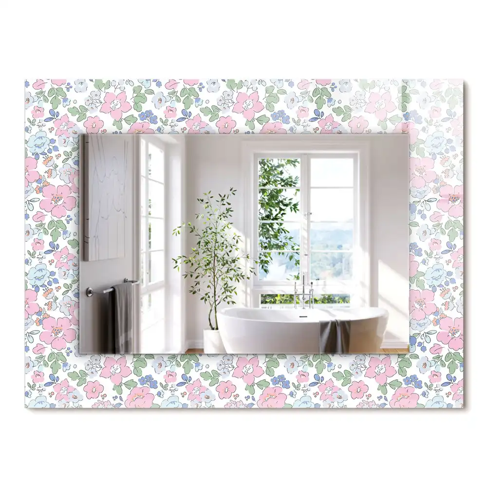 Oglindă dreptunghiulară cu decor floral din țesătură