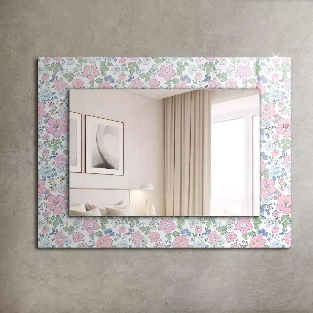 Oglindă dreptunghiulară cu decor floral din țesătură