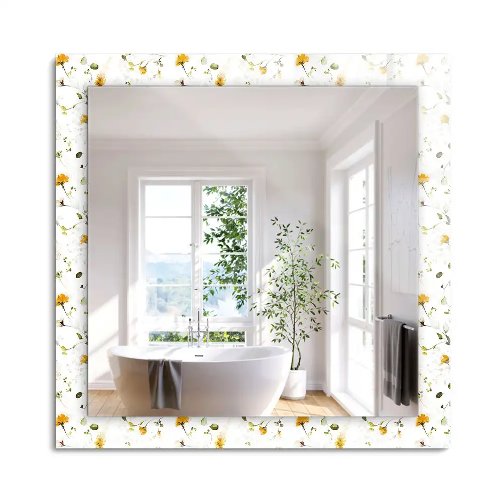 Oglindă dreptunghiulară de perete cu model decorativ floral și frunze