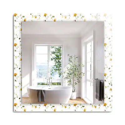 Oglindă dreptunghiulară de perete cu model decorativ floral și frunze