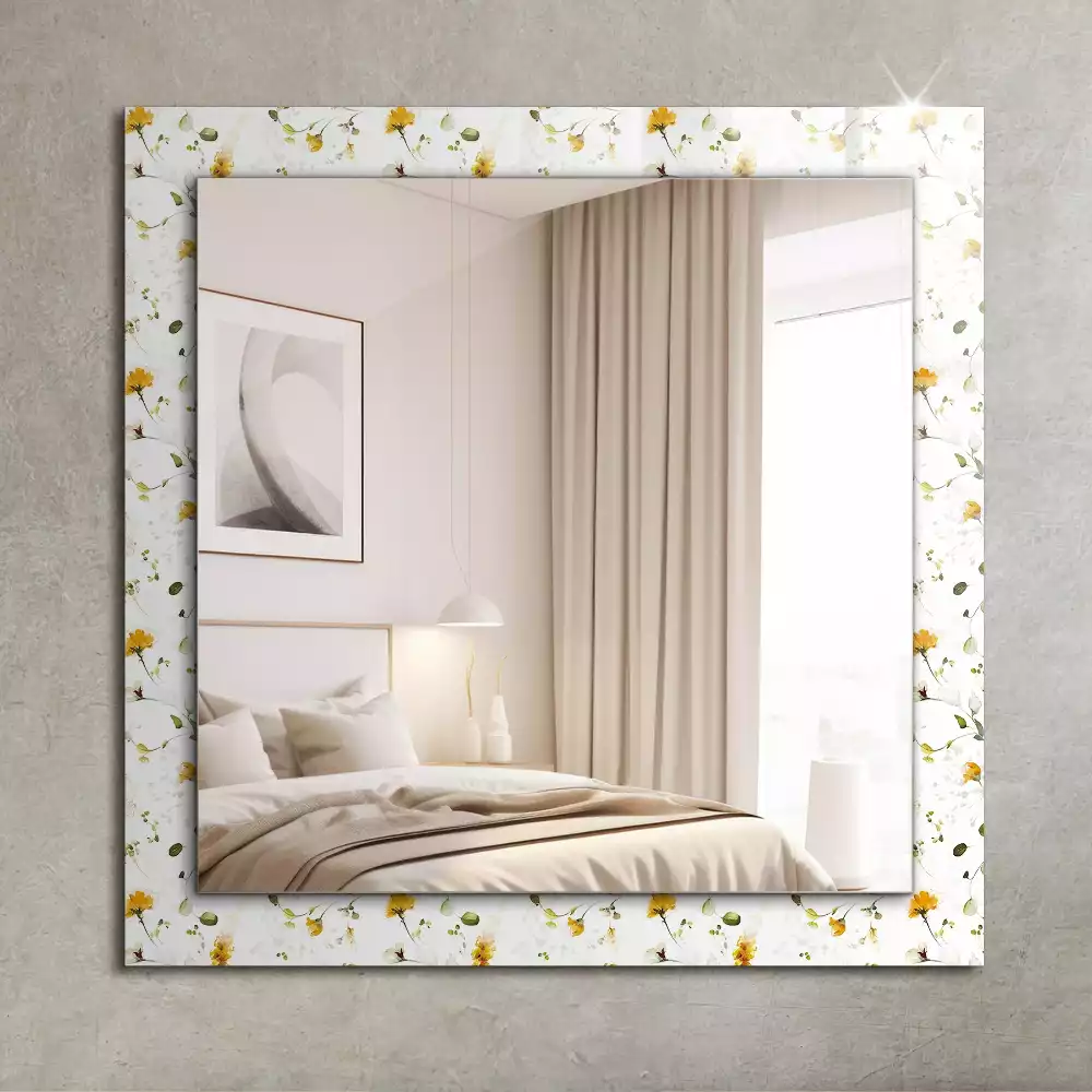 Oglindă dreptunghiulară de perete cu model decorativ floral și frunze