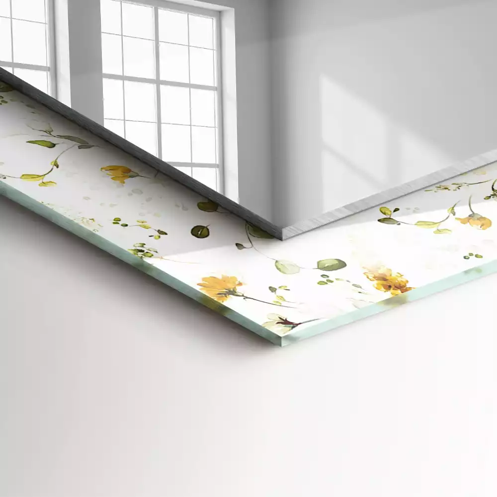 Oglindă dreptunghiulară de perete cu model decorativ floral și frunze