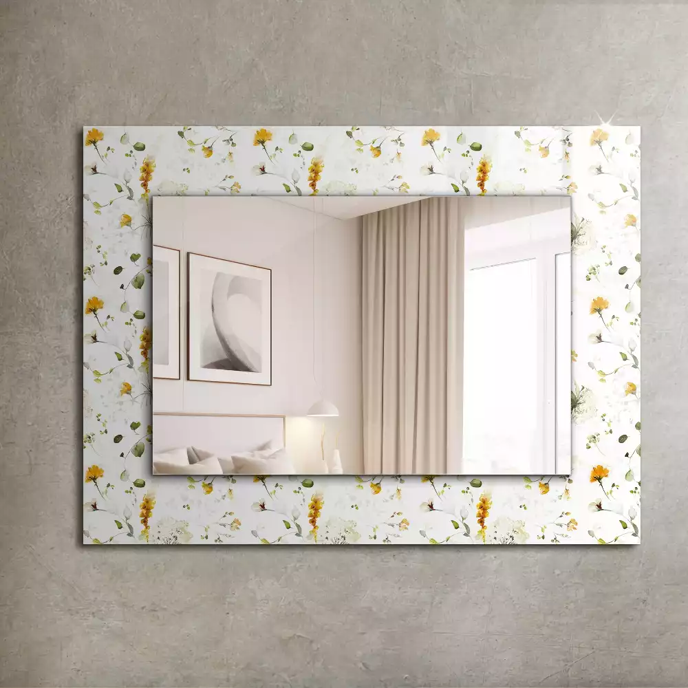 Oglindă dreptunghiulară de perete cu model decorativ floral și frunze