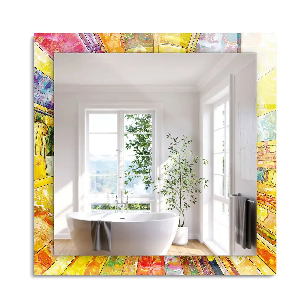 Oglindă dreptunghiulară cu imprimeu mozaic abstract colorat