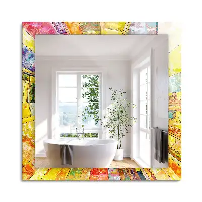 Oglindă dreptunghiulară cu imprimeu mozaic abstract colorat