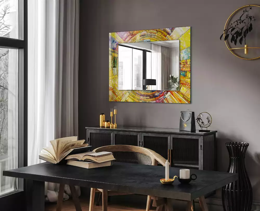Oglindă dreptunghiulară cu imprimeu mozaic abstract colorat