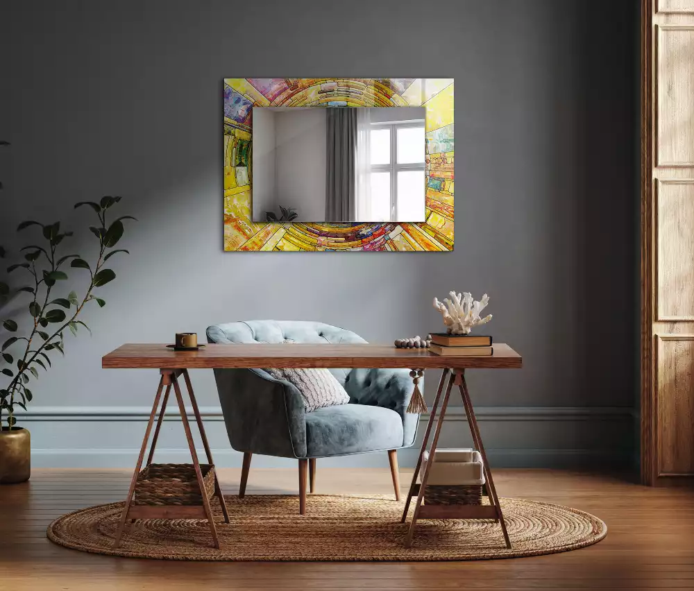 Oglindă dreptunghiulară cu imprimeu mozaic abstract colorat
