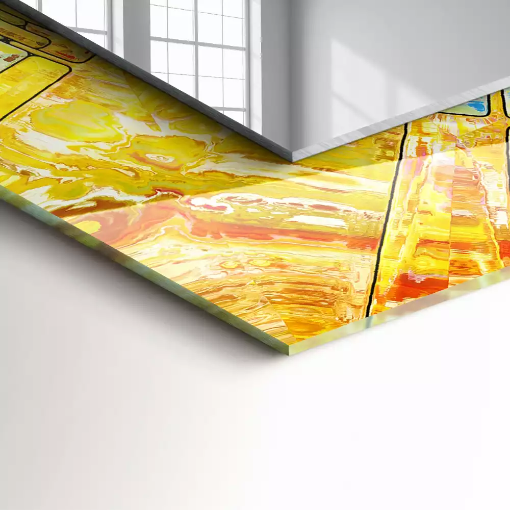 Oglindă dreptunghiulară cu imprimeu mozaic abstract colorat