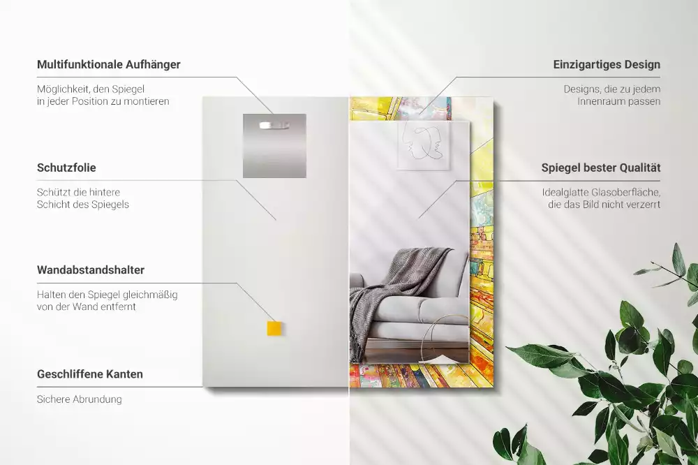 Oglindă dreptunghiulară cu imprimeu mozaic abstract colorat