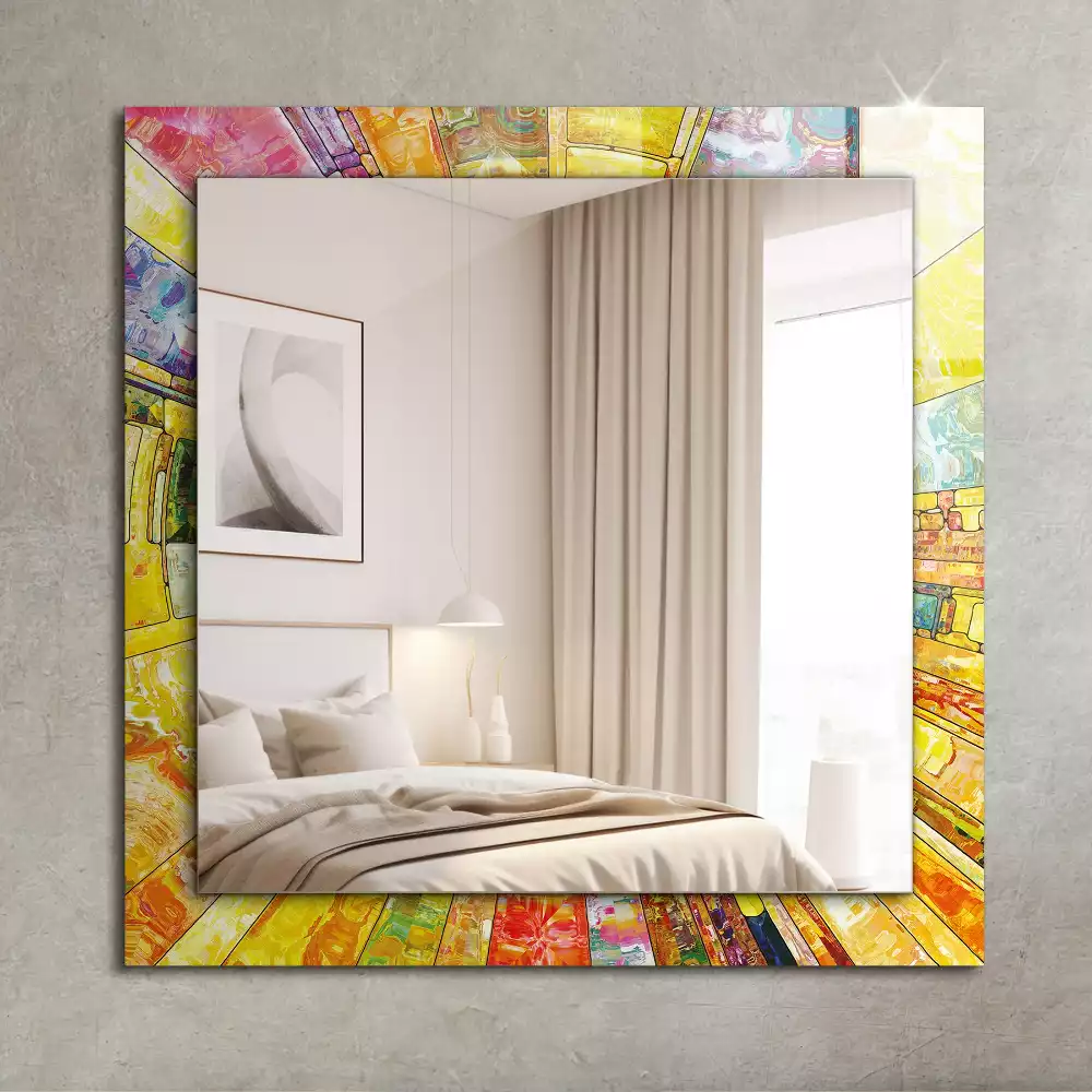 Oglindă dreptunghiulară cu imprimeu mozaic abstract colorat