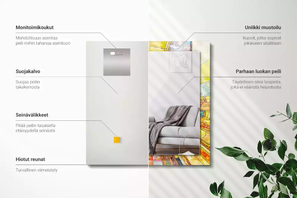 Oglindă dreptunghiulară cu imprimeu mozaic abstract colorat