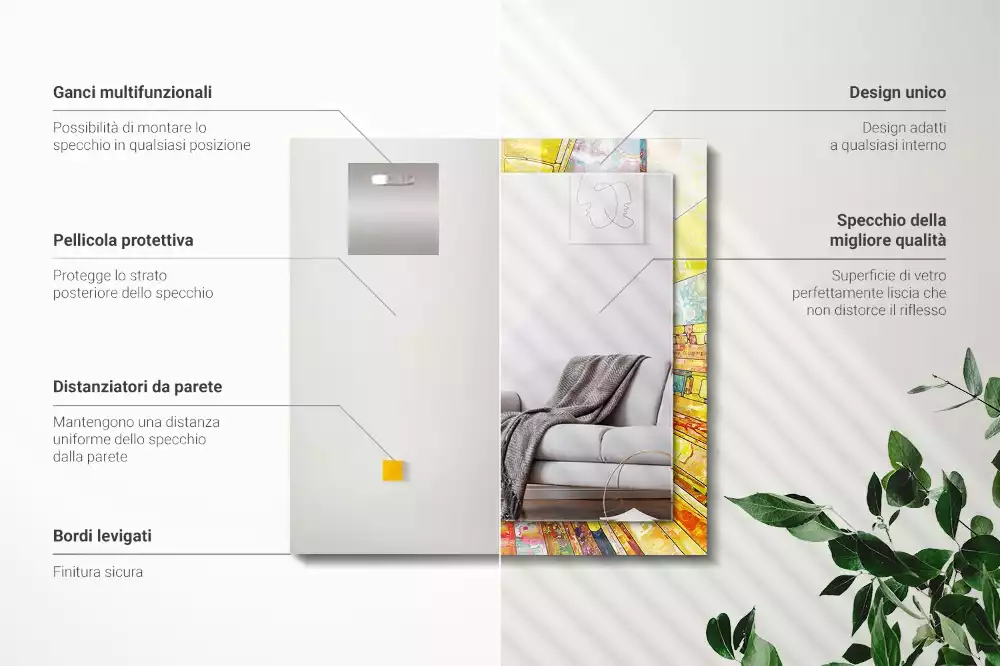 Oglindă dreptunghiulară cu imprimeu mozaic abstract colorat