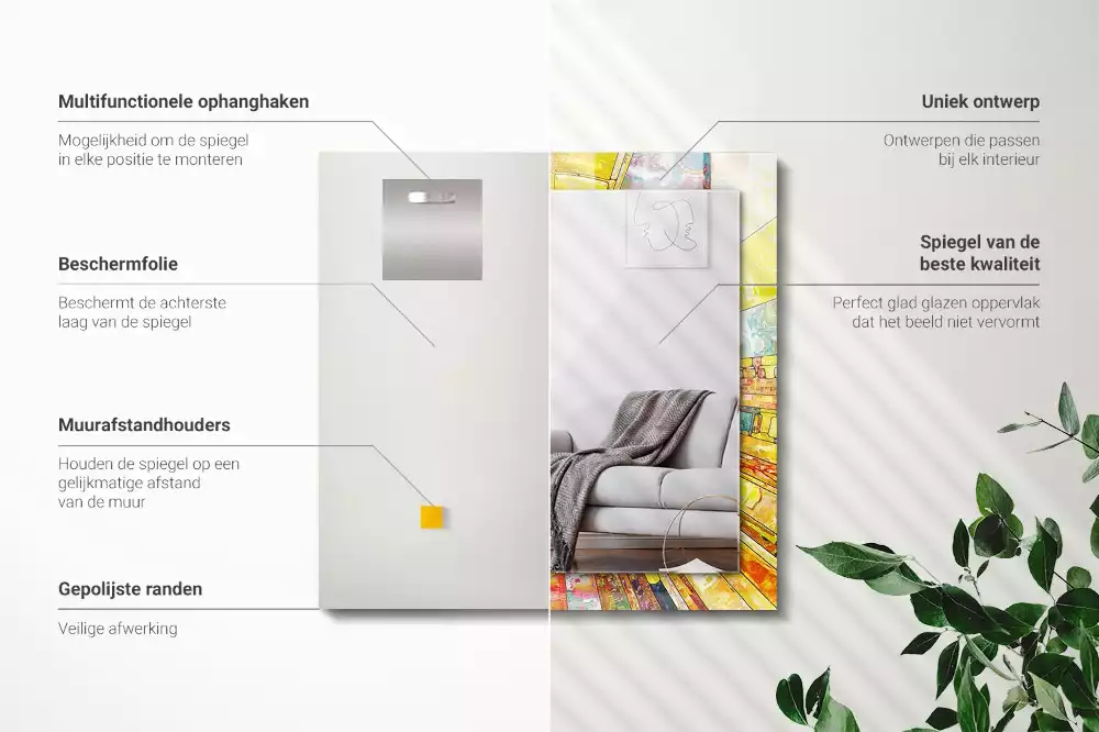 Oglindă dreptunghiulară cu imprimeu mozaic abstract colorat