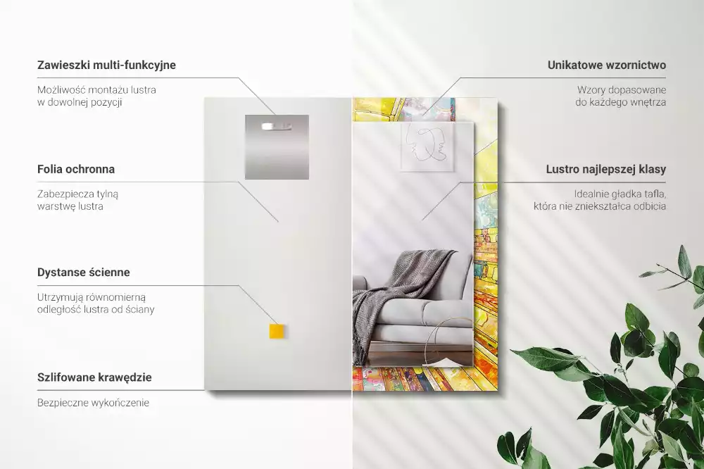 Oglindă dreptunghiulară cu imprimeu mozaic abstract colorat