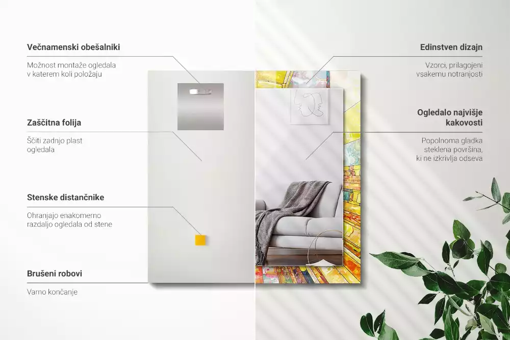 Oglindă dreptunghiulară cu imprimeu mozaic abstract colorat