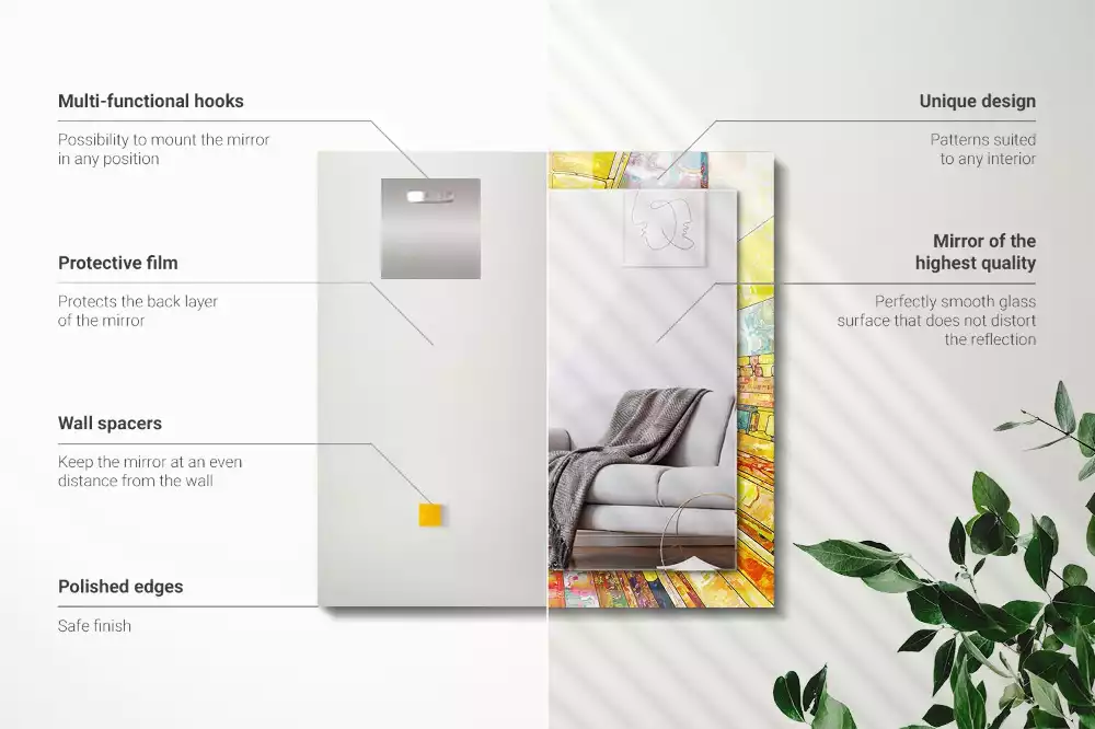 Oglindă dreptunghiulară cu imprimeu mozaic abstract colorat