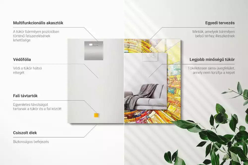 Oglindă dreptunghiulară cu imprimeu mozaic abstract colorat