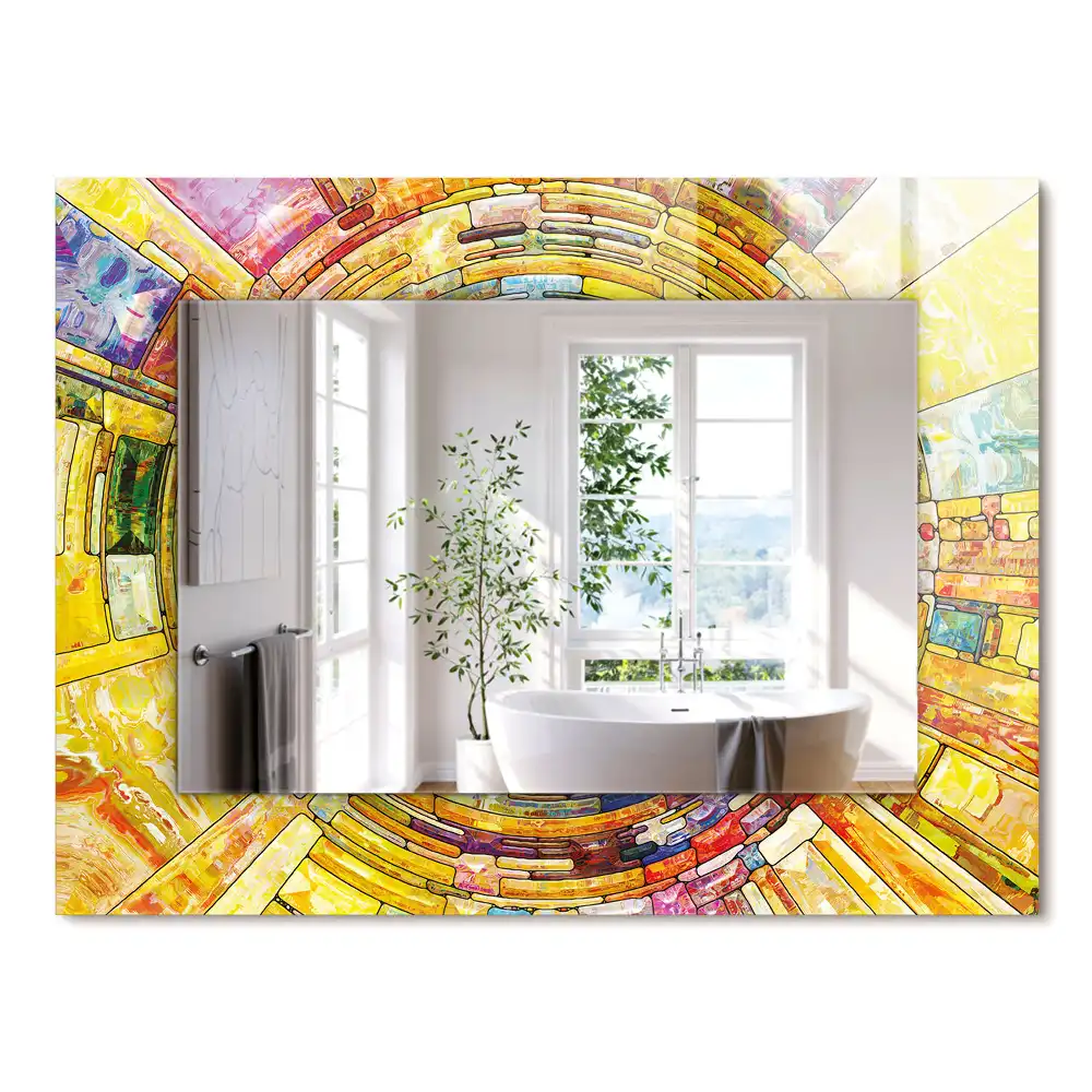 Oglindă dreptunghiulară cu imprimeu mozaic abstract colorat