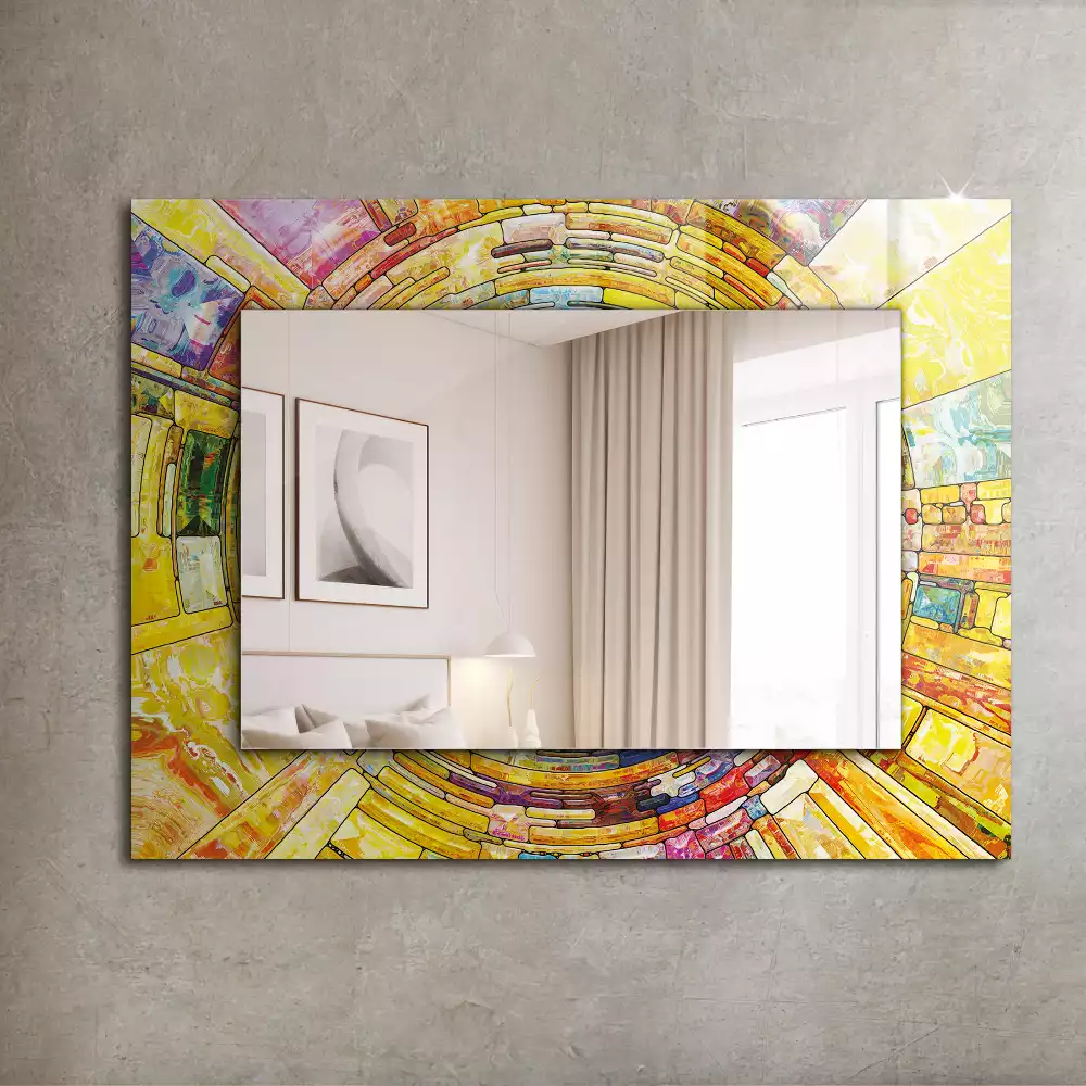 Oglindă dreptunghiulară cu imprimeu mozaic abstract colorat