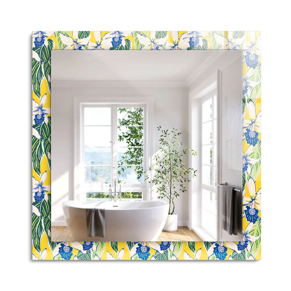 Oglindă dreptunghiulară cu ramă decorată cu flori și frunze