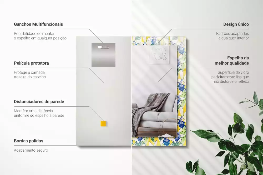 Oglindă dreptunghiulară cu ramă decorată cu flori și frunze