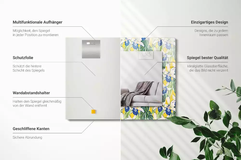 Oglindă dreptunghiulară cu ramă decorată cu flori și frunze