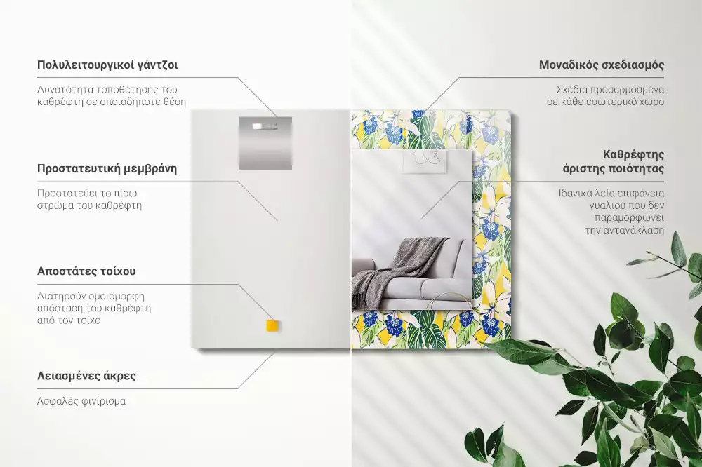 Oglindă dreptunghiulară cu ramă decorată cu flori și frunze