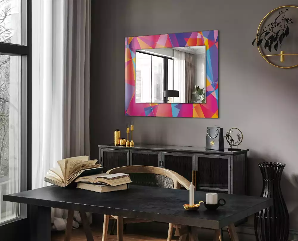 Oglindă dreptunghiulară cu decor geometric colorat