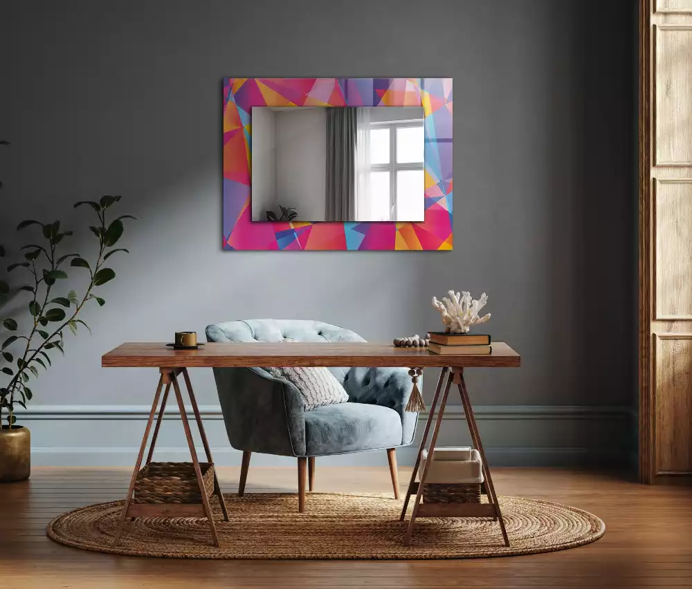 Oglindă dreptunghiulară cu decor geometric colorat