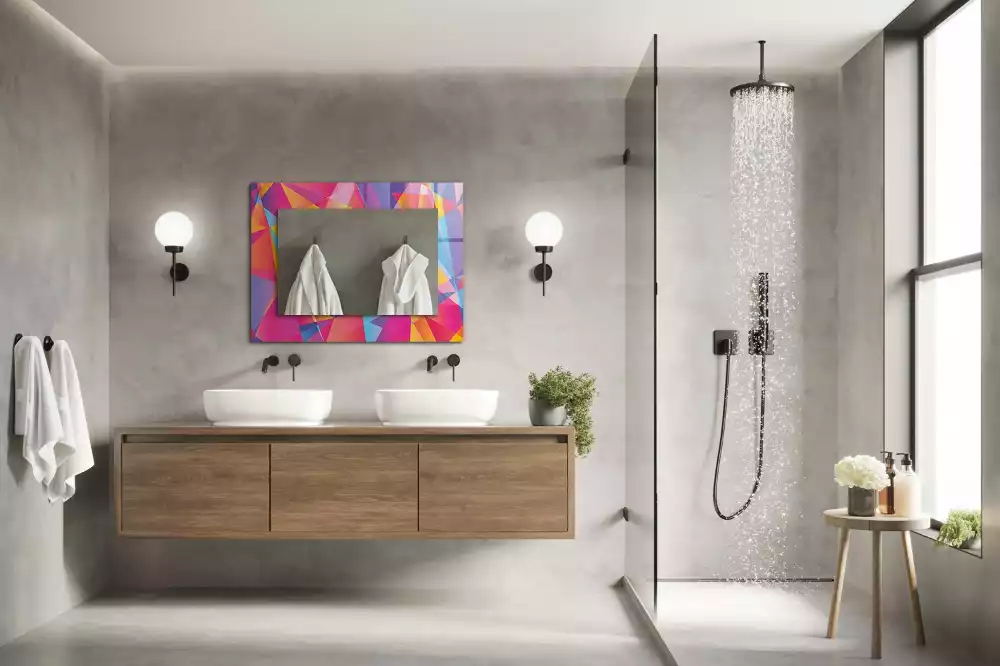 Oglindă dreptunghiulară cu decor geometric colorat
