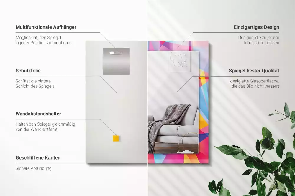 Oglindă dreptunghiulară cu decor geometric colorat