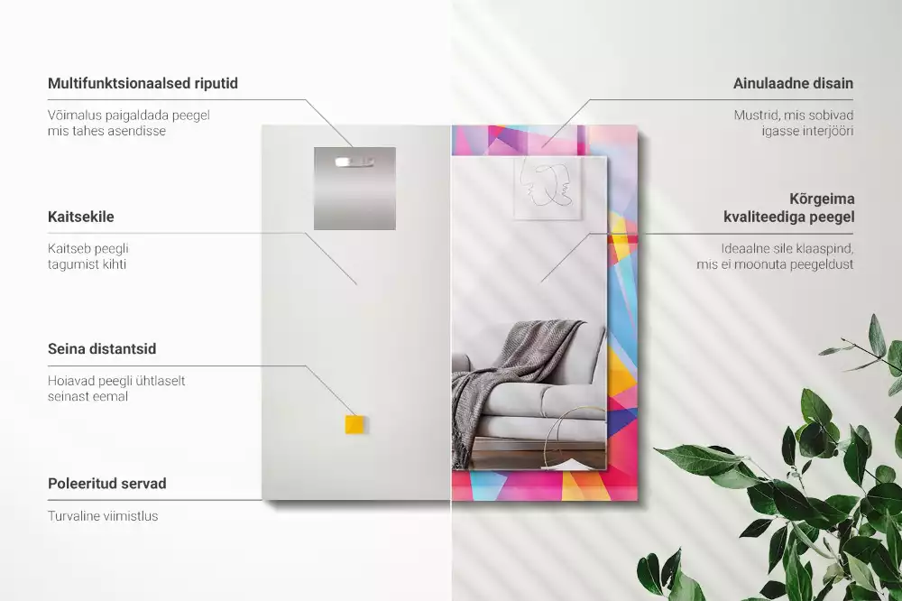 Oglindă dreptunghiulară cu decor geometric colorat