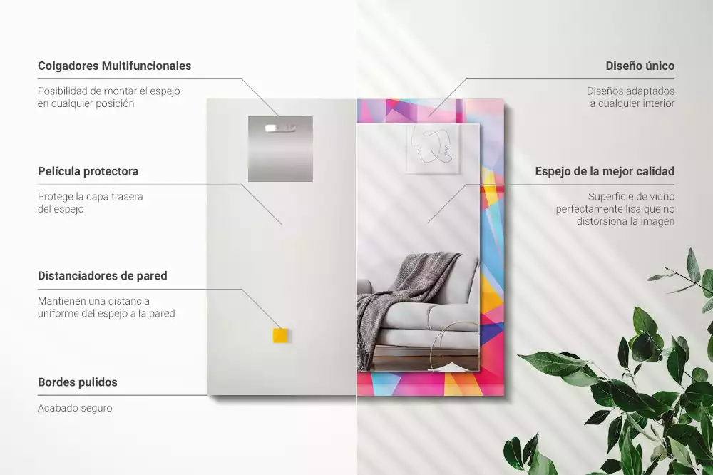 Oglindă dreptunghiulară cu decor geometric colorat
