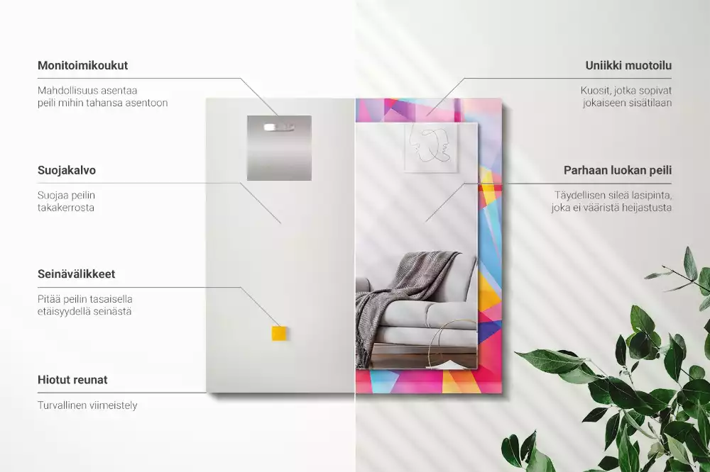 Oglindă dreptunghiulară cu decor geometric colorat