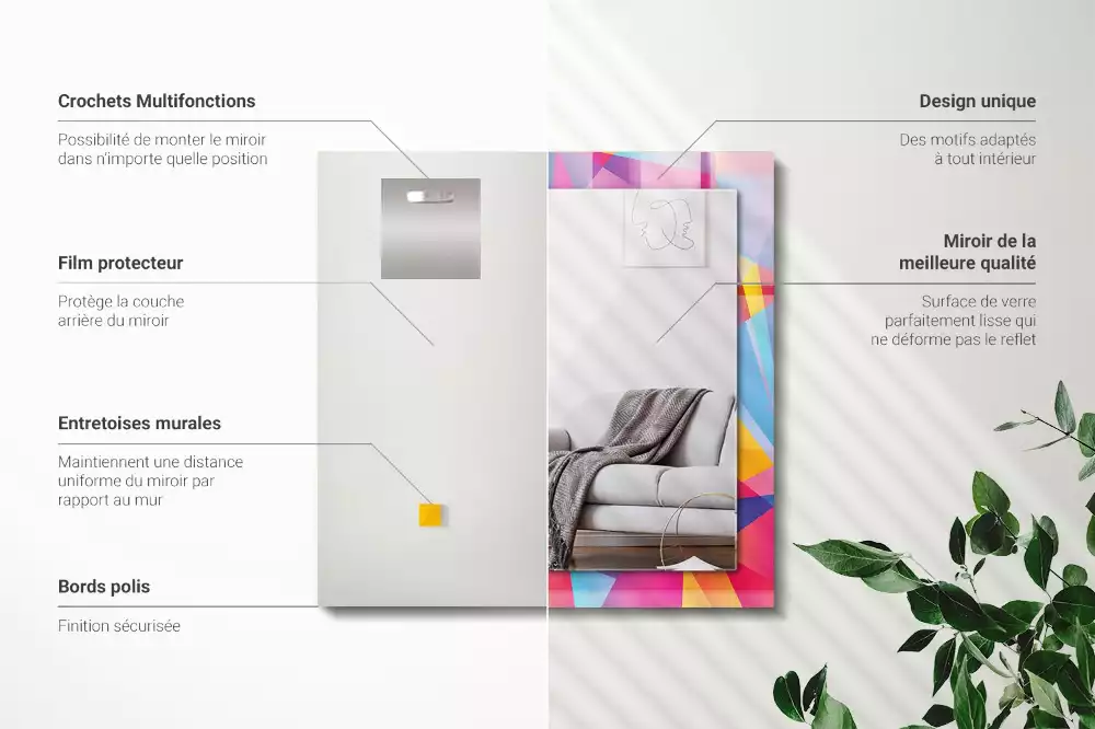 Oglindă dreptunghiulară cu decor geometric colorat