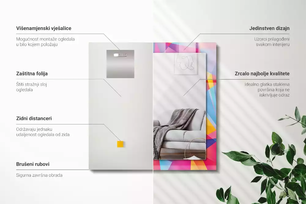 Oglindă dreptunghiulară cu decor geometric colorat