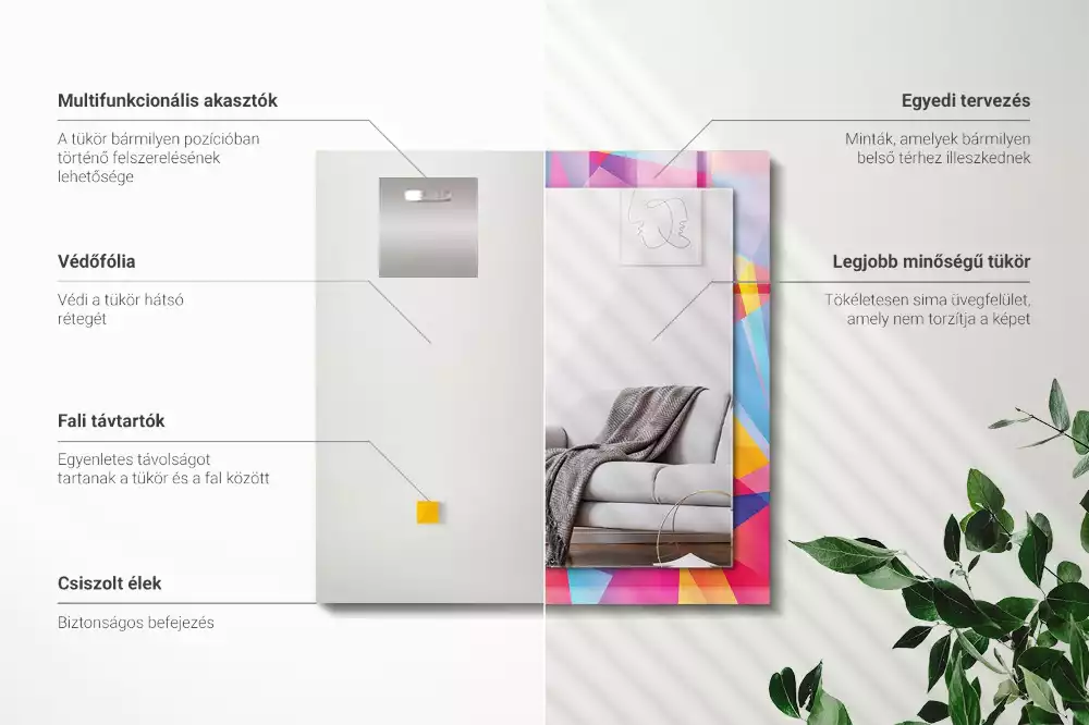 Oglindă dreptunghiulară cu decor geometric colorat