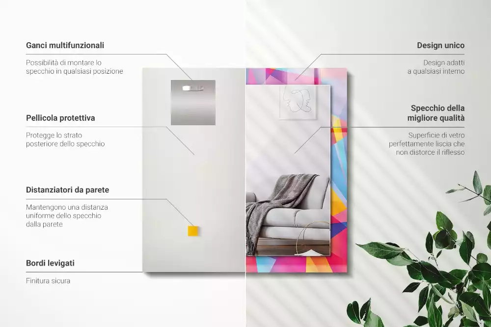 Oglindă dreptunghiulară cu decor geometric colorat