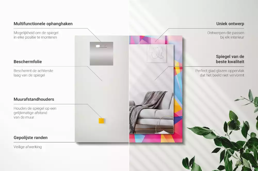 Oglindă dreptunghiulară cu decor geometric colorat