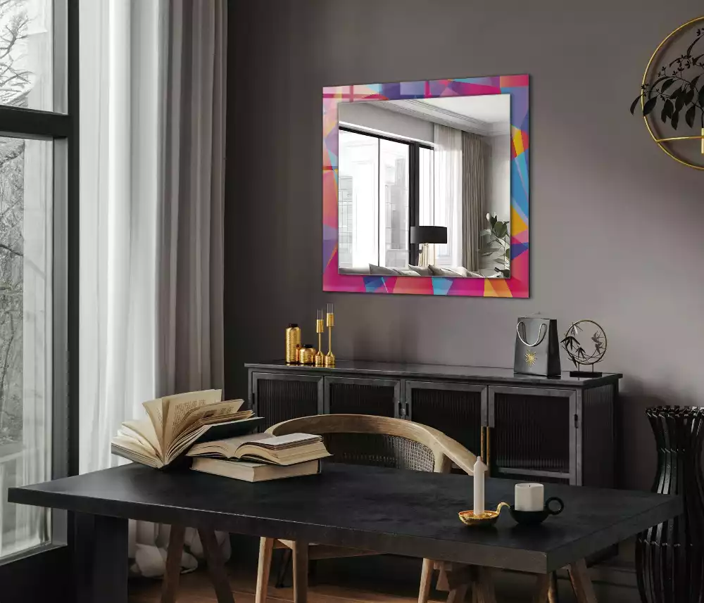 Oglindă dreptunghiulară cu decor geometric colorat