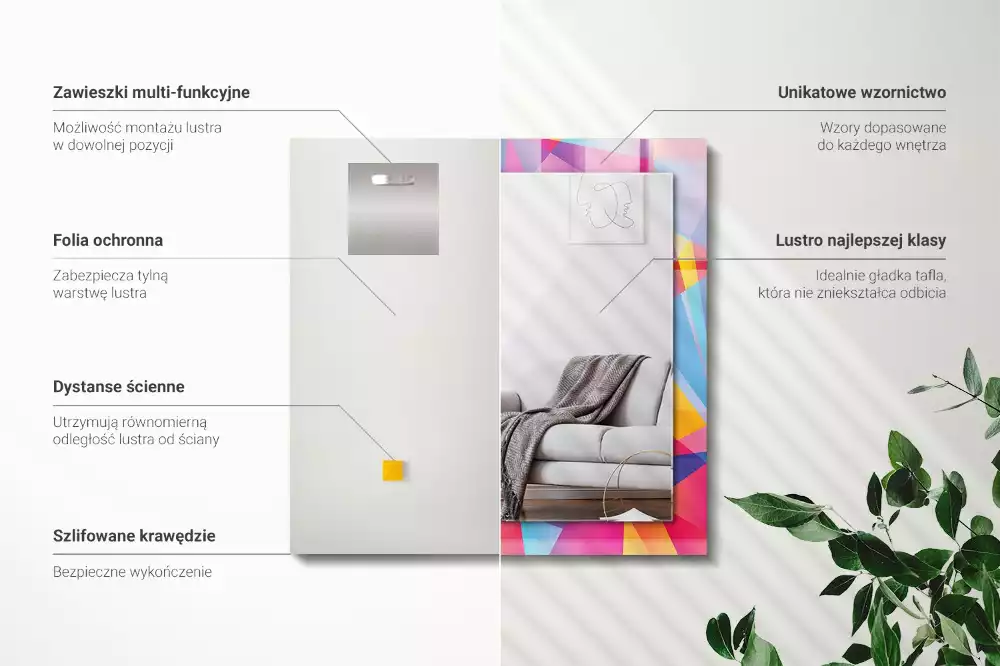 Oglindă dreptunghiulară cu decor geometric colorat