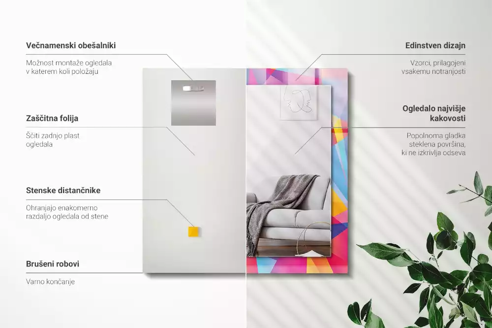 Oglindă dreptunghiulară cu decor geometric colorat