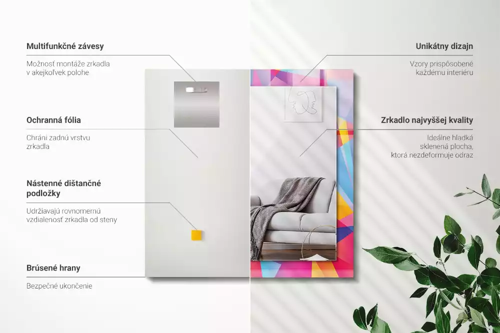 Oglindă dreptunghiulară cu decor geometric colorat