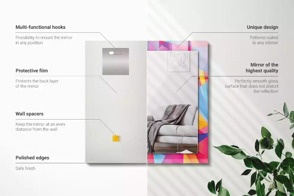 Oglindă dreptunghiulară cu decor geometric colorat