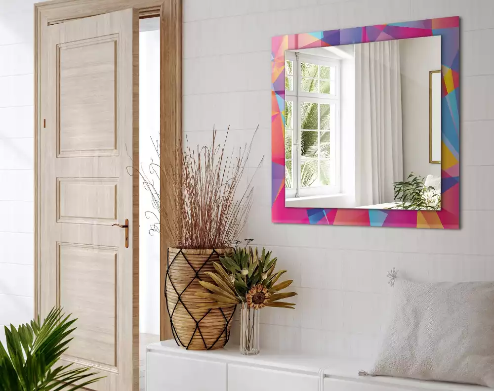 Oglindă dreptunghiulară cu decor geometric colorat