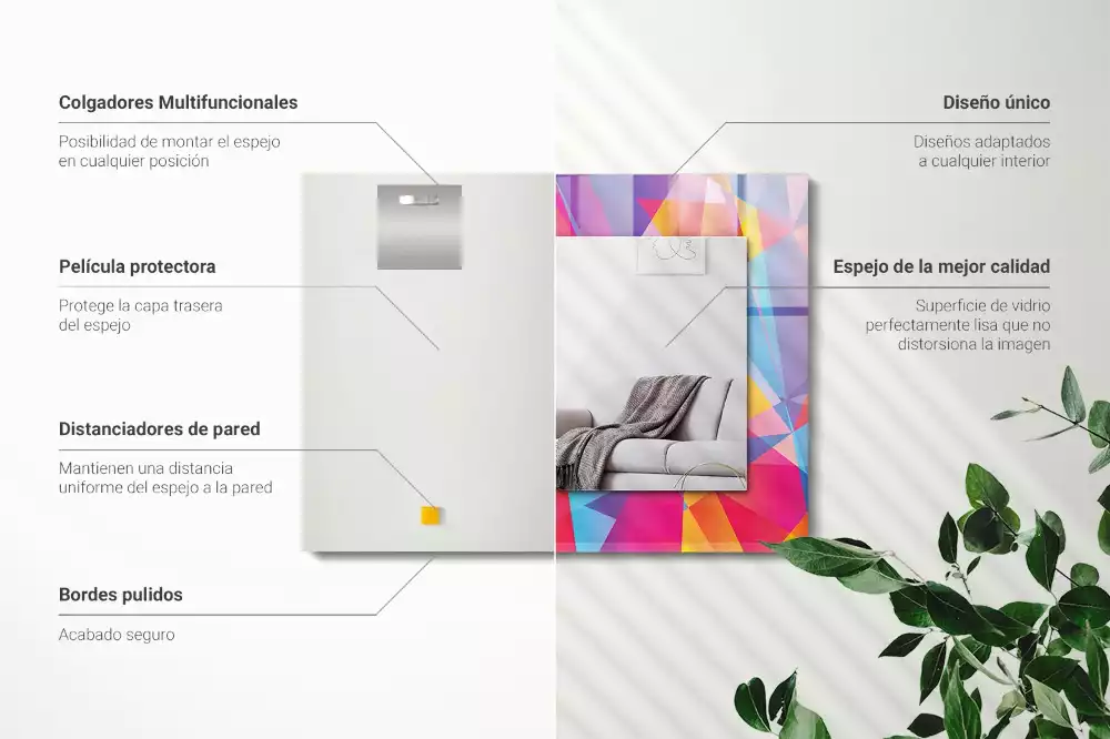 Oglindă dreptunghiulară cu decor geometric colorat
